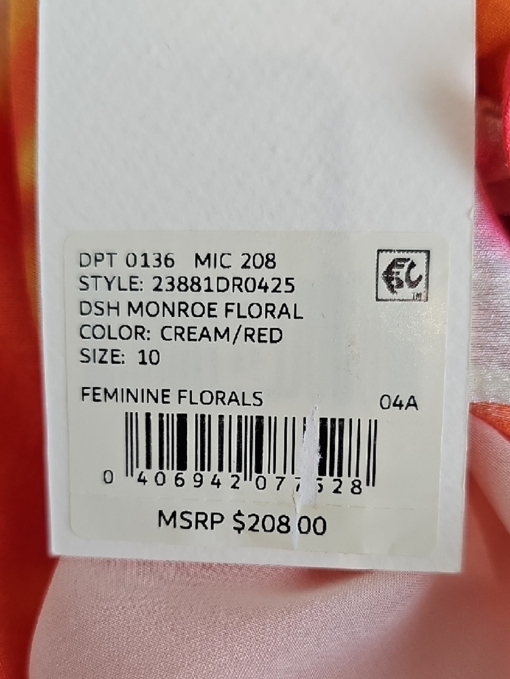 Alex Marie Pink & Orange Tie-Front Floral Midi A-Line Dress Women's Sz 10 NWT - Picture 8 of 8